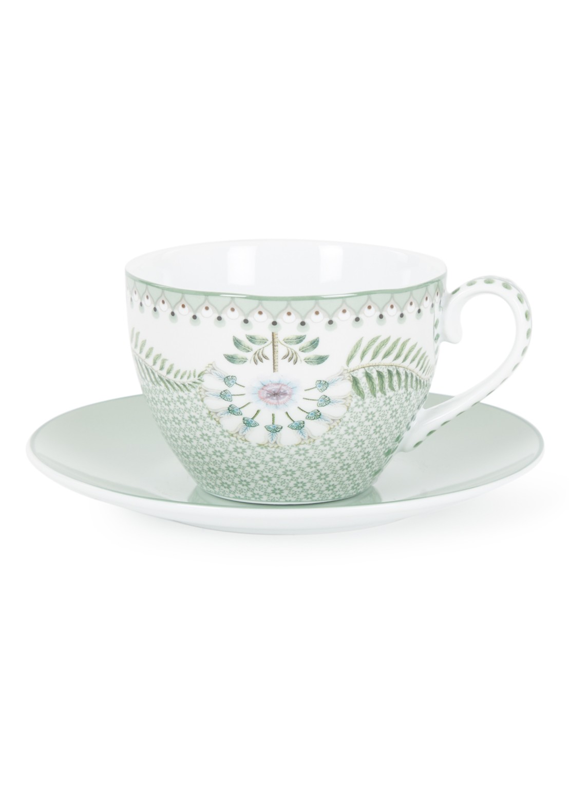 Pip Studio Lily & Lotus kop en schotel 28 cl - voorkant lichtgroen
