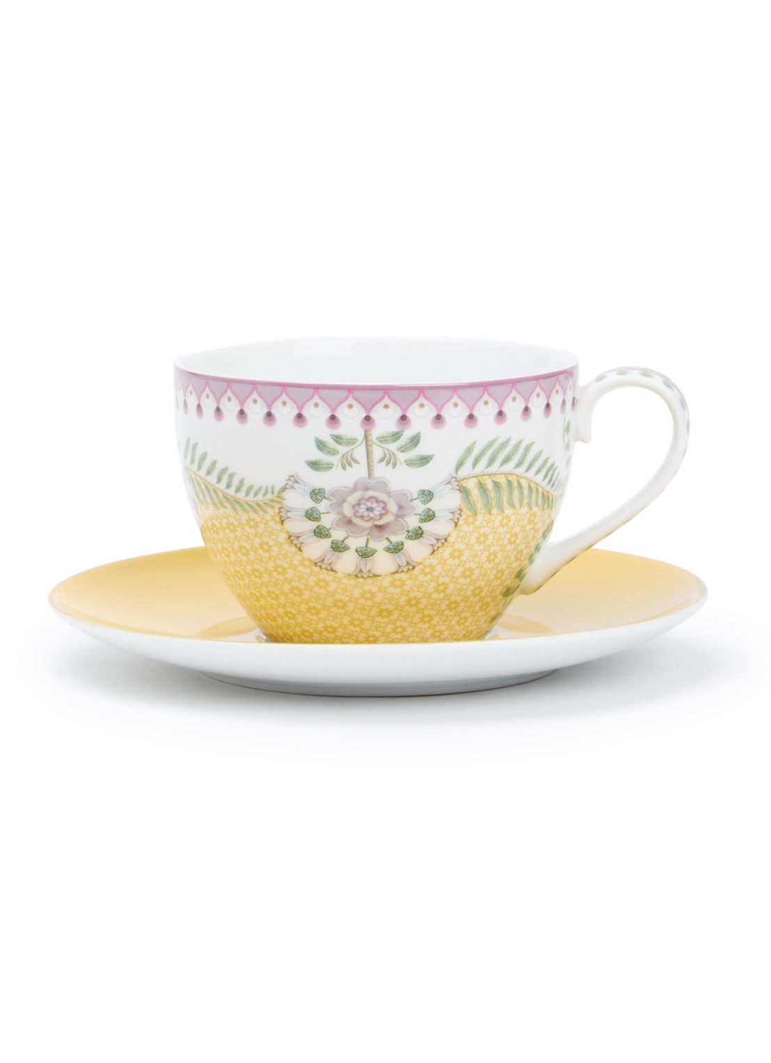 Pip Studio Lily & lotus kop en schotel 30 cl - voorkant geel
