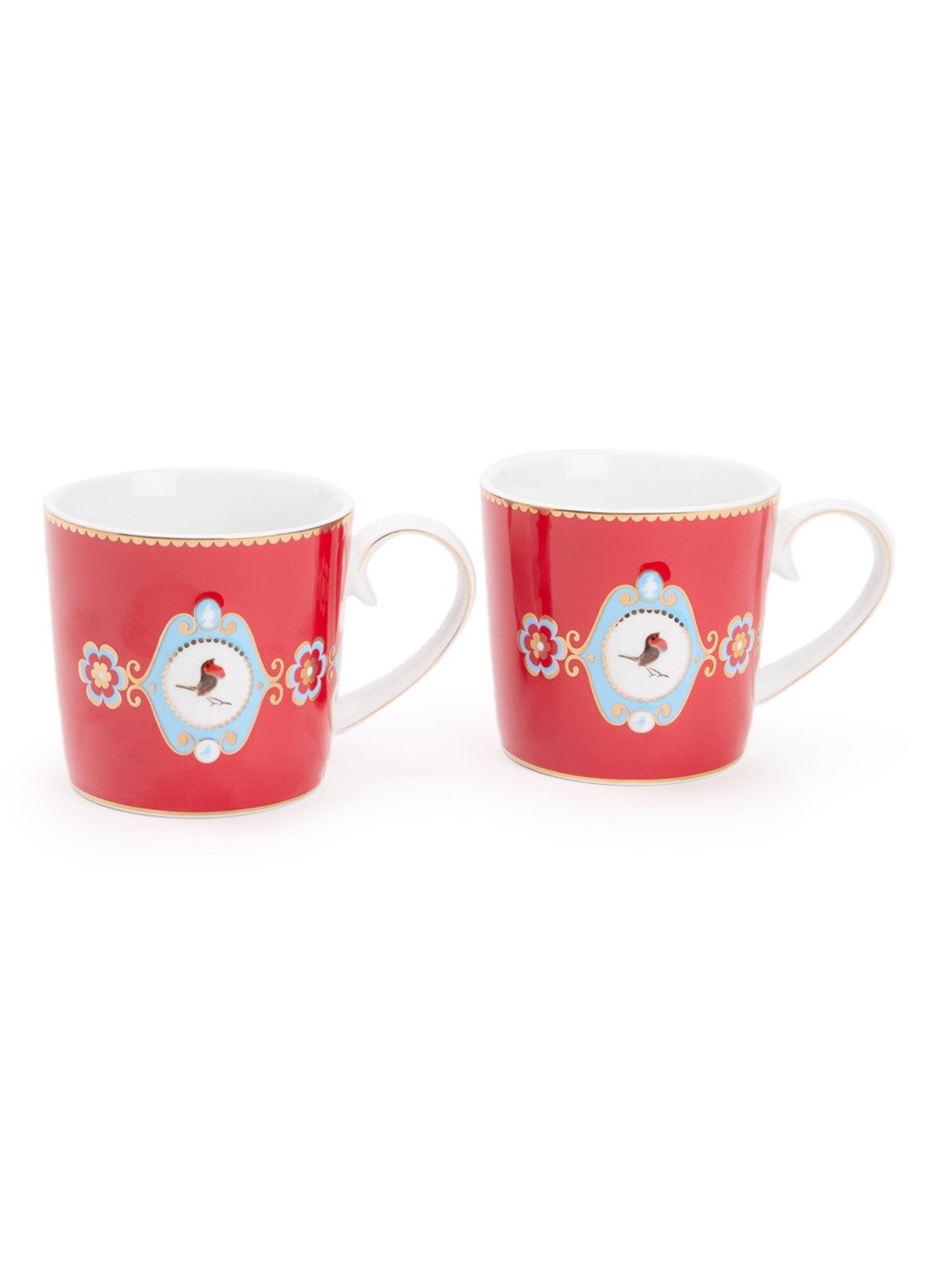 Pip Studio Love Birds espressokopje 19 cl set van 2 - voorkant donkerrood