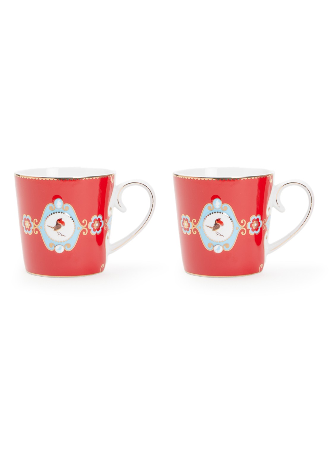 Pip Studio Love Birds kopje 30 cl set van 2 - voorkant donkerrood