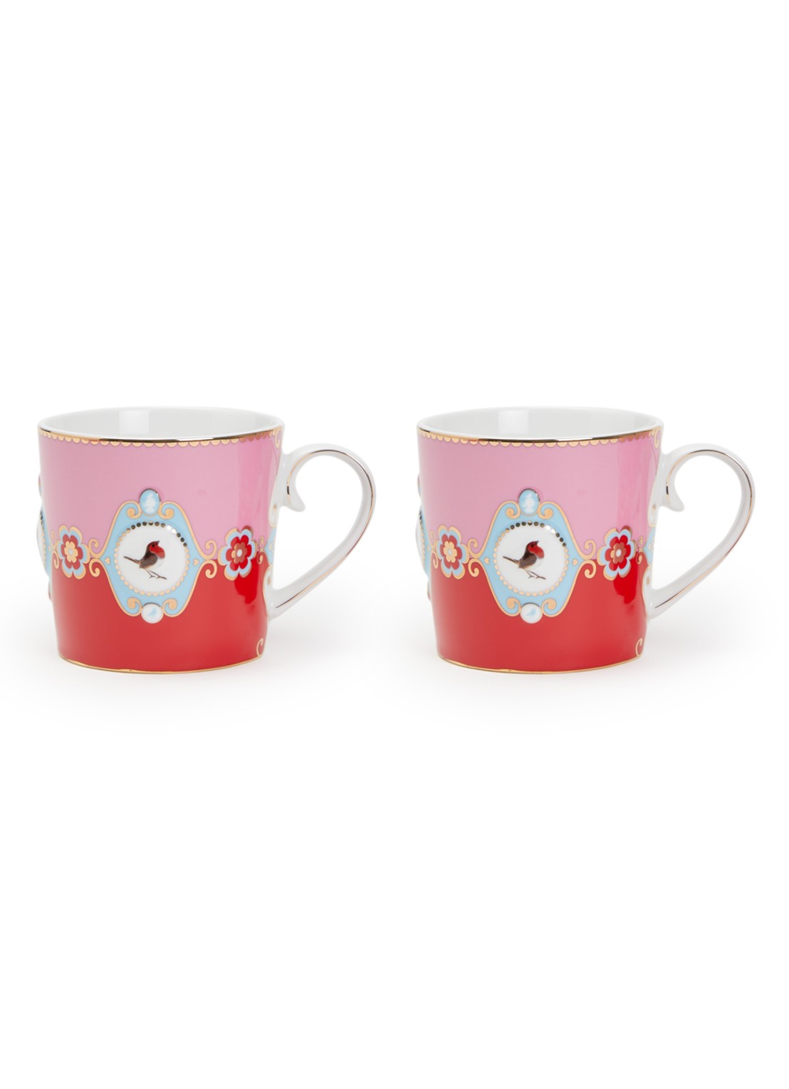 Pip Studio Love Birds kopje 30 cl set van 2 - voorkant roze