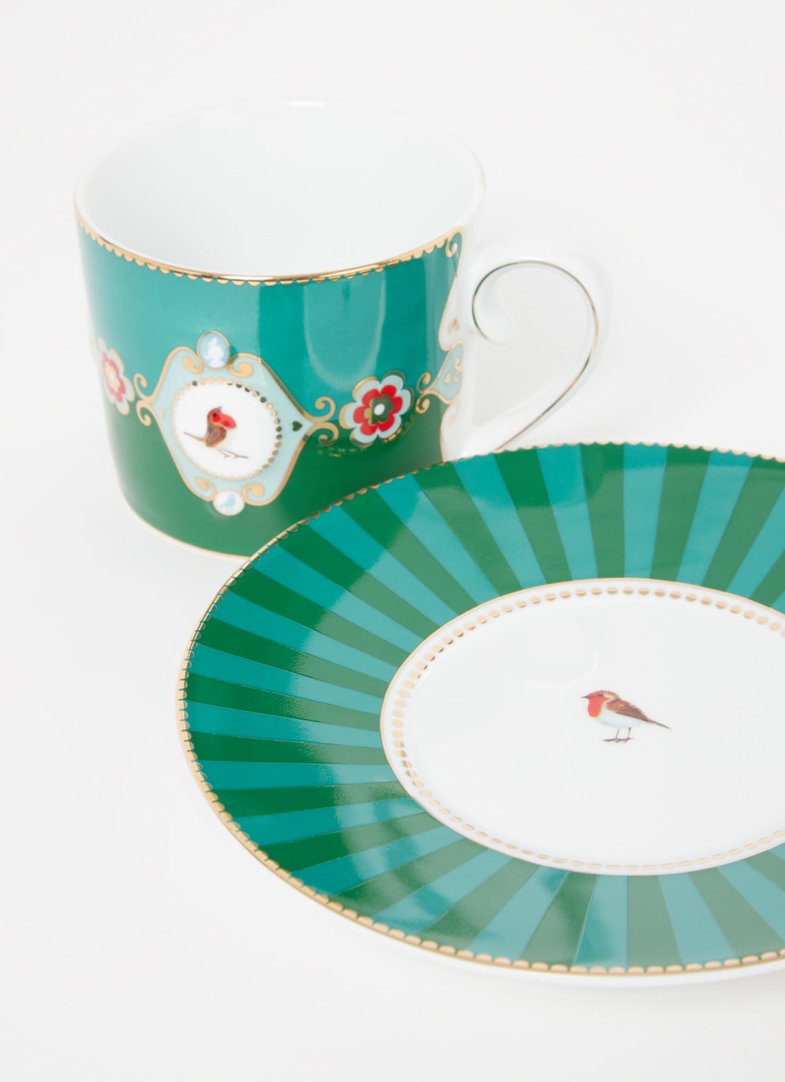Pip Studio Love Birds Medallion kop en schotel 20 cl - voorkant 2 donkergroen
