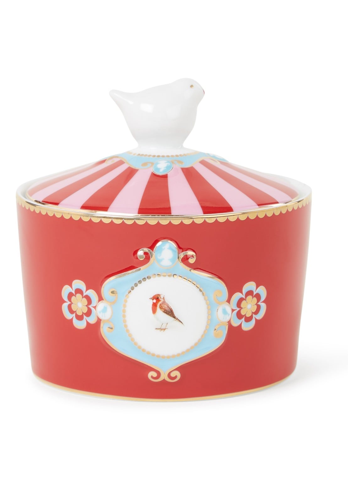 Pip Studio Love Birds Medallion suikerpot  - voorkant 2 steenrood