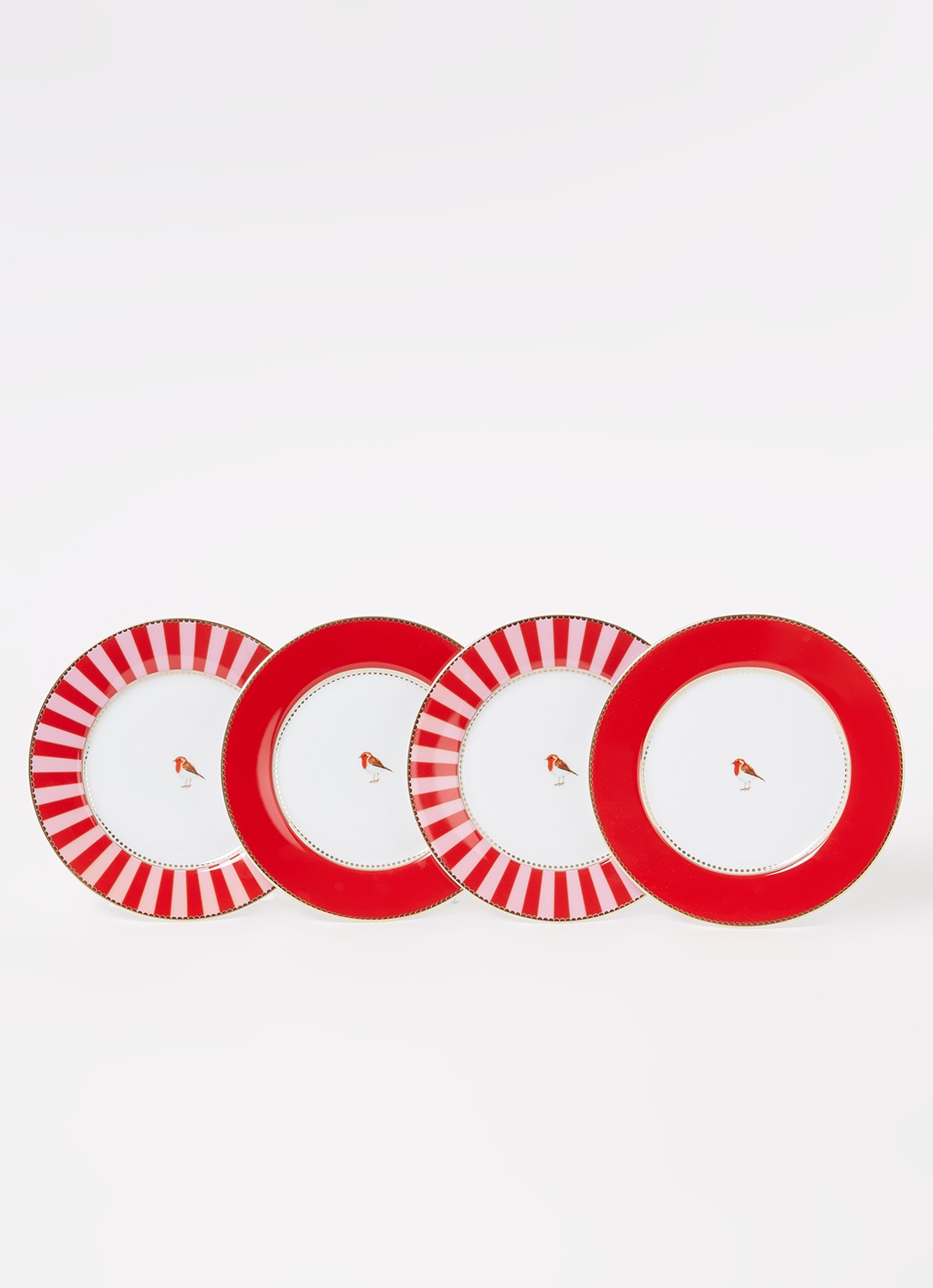 Pip Studio Love Birds ontbijtbord 17 cm set van 4 - voorkant 3 steenrood
