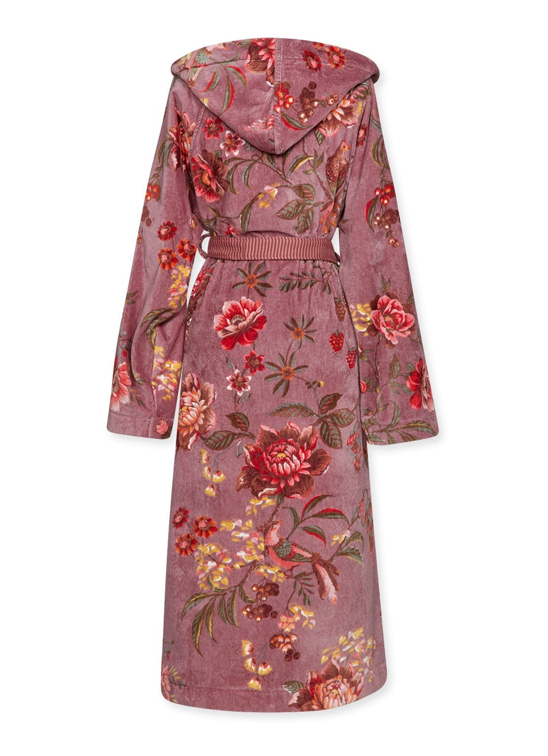 Pip Studio Mauve badjas van fluweel met bloemenprint - achterkant paars