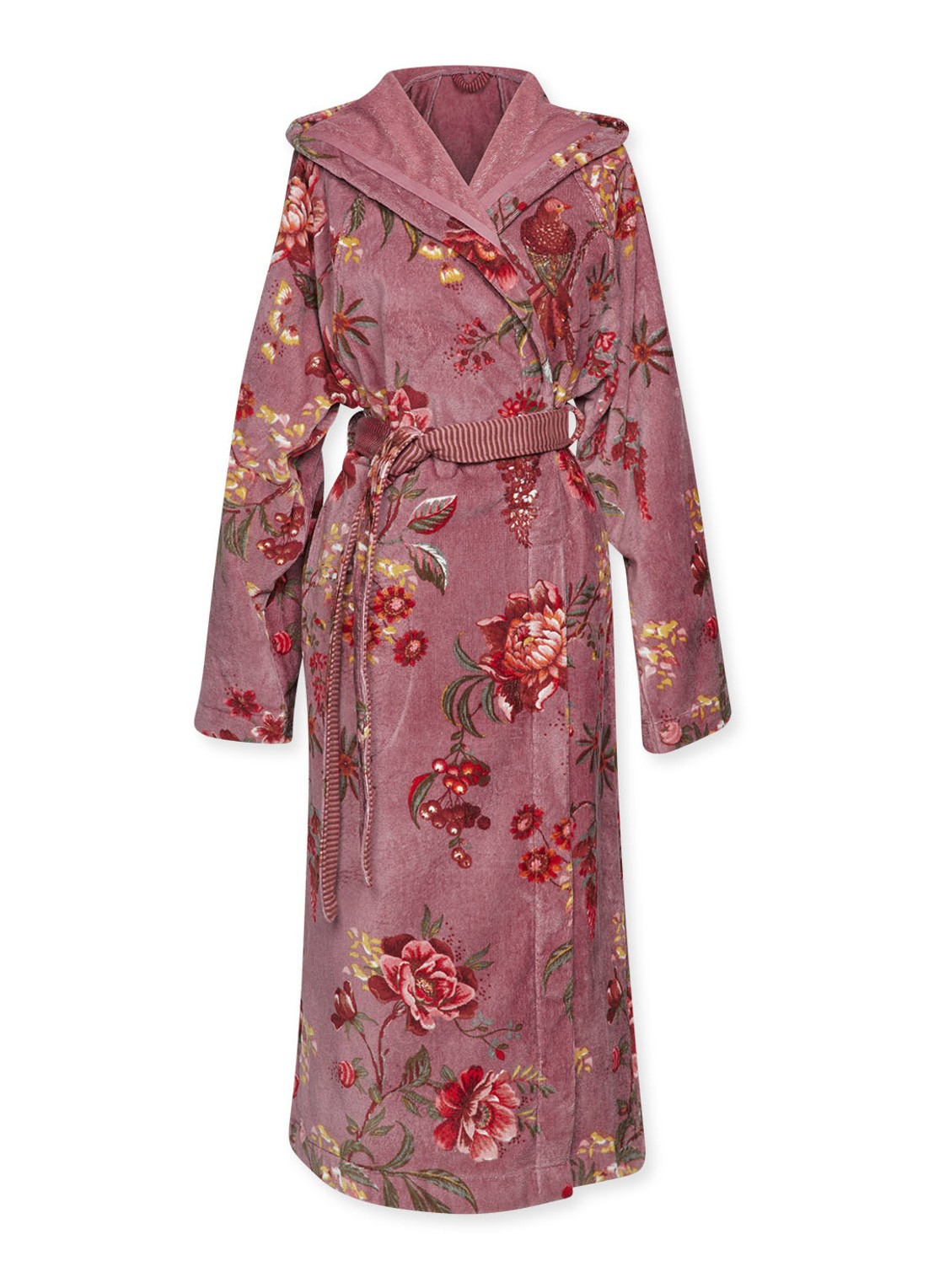 Pip Studio Mauve badjas van fluweel met bloemenprint - voorkant 4 paars