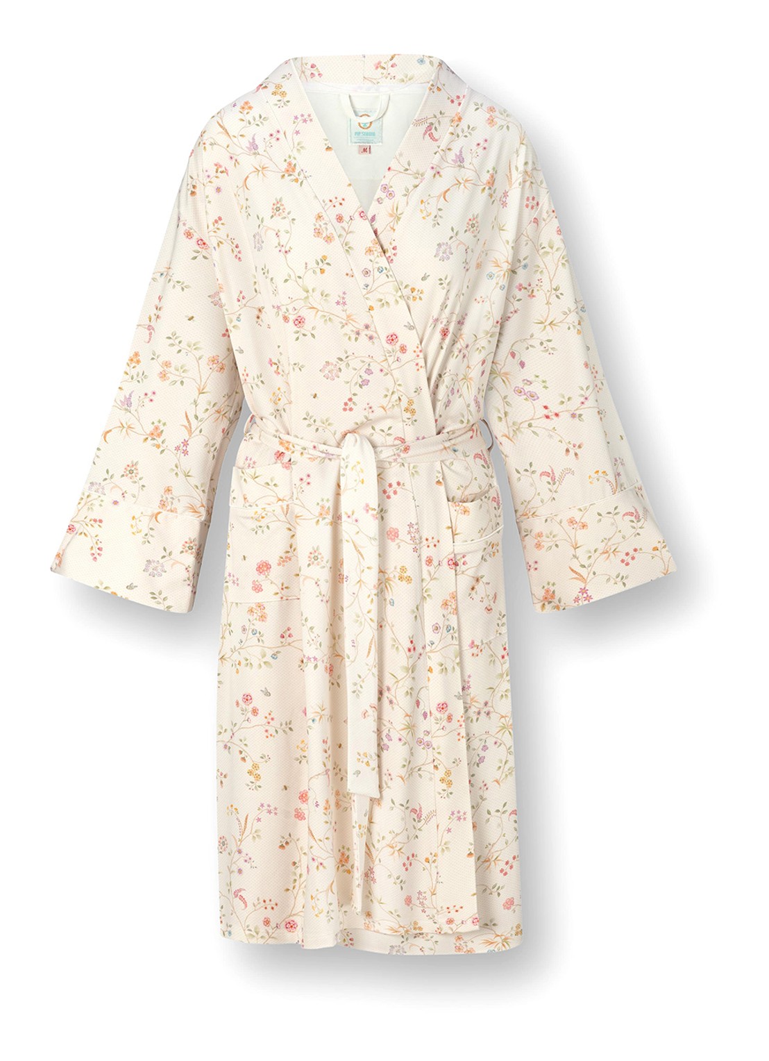 Pip Studio Naomi kimono met bloemenprint - voorkant 4 gebroken wit