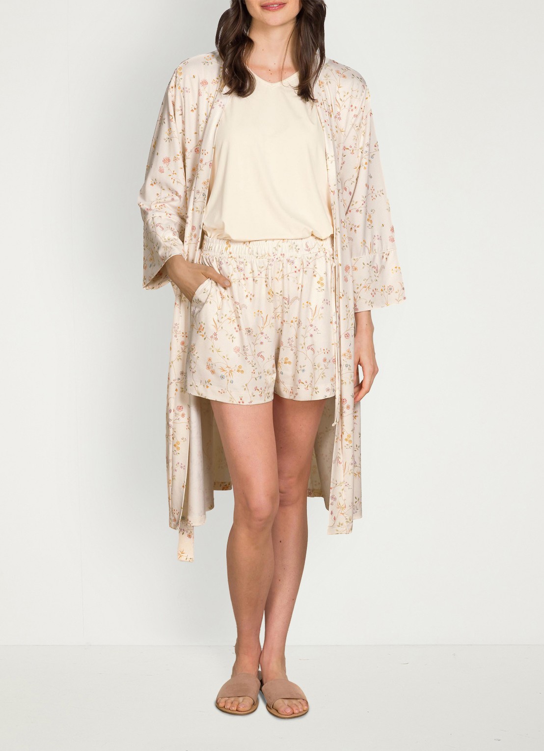 Pip Studio Naomi kimono met bloemenprint - voorkant 5 gebroken wit