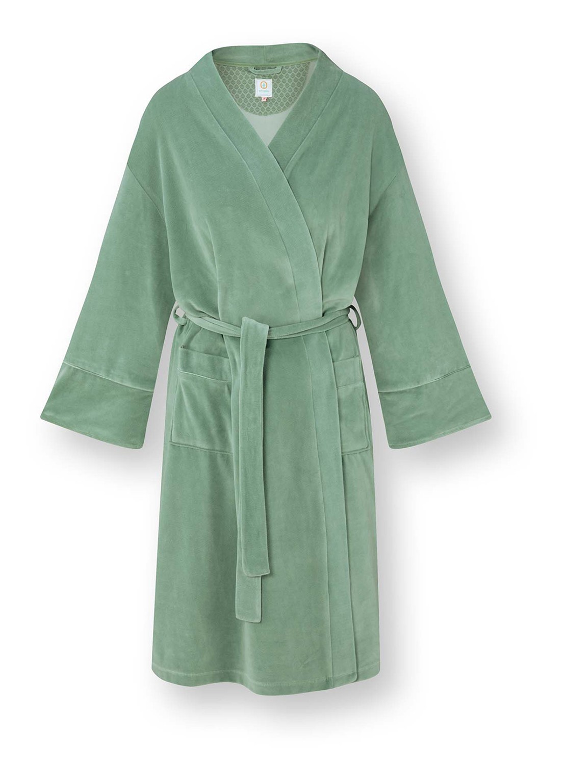 Pip Studio Naomi kimono van fluweel met opgestikte zakken - voorkant 2 lindegroen
