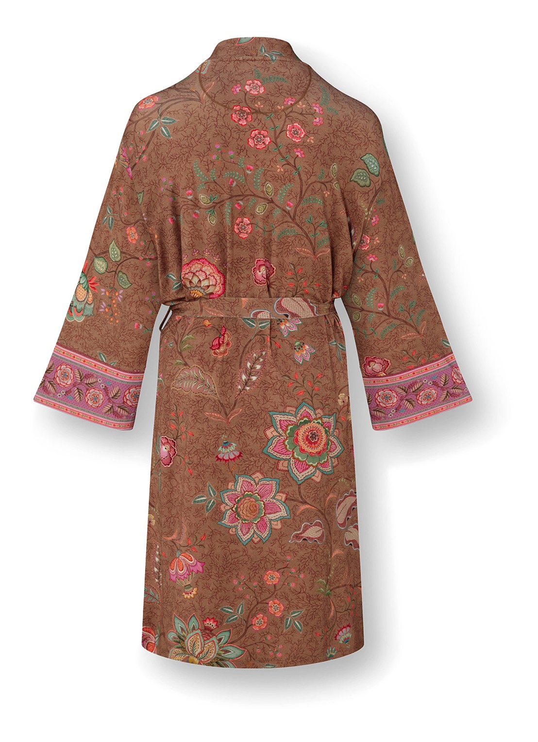 Pip Studio Naomi Mumbai Morning kimono met bloemenprint - achterkant bruin