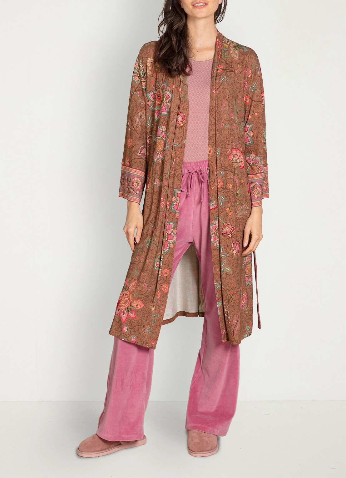 Pip Studio Naomi Mumbai Morning kimono met bloemenprint - detail 4 bruin