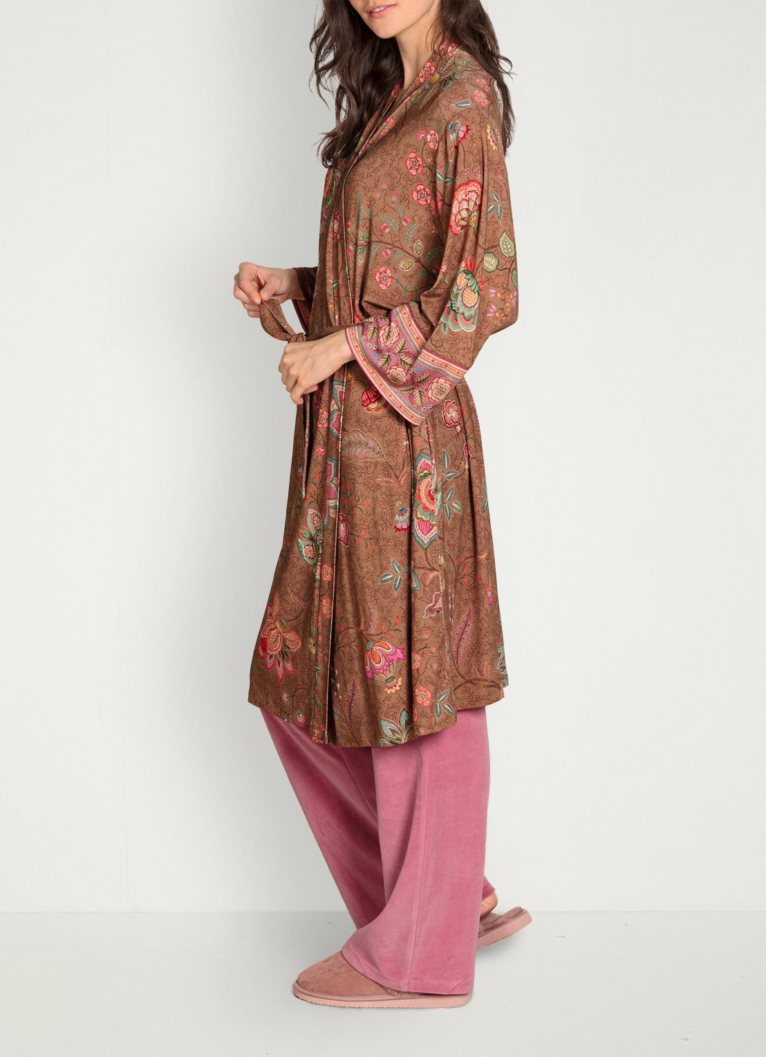 Pip Studio Naomi Mumbai Morning kimono met bloemenprint - detail 5 bruin