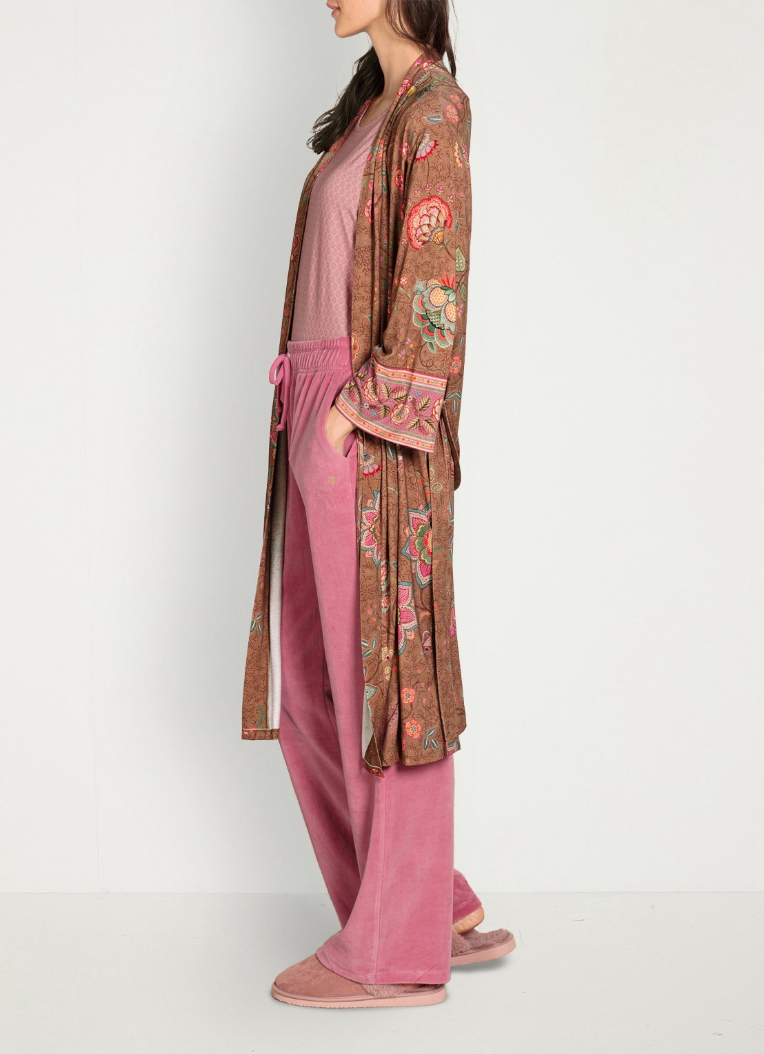 Pip Studio Naomi Mumbai Morning kimono met bloemenprint - detail 6 bruin