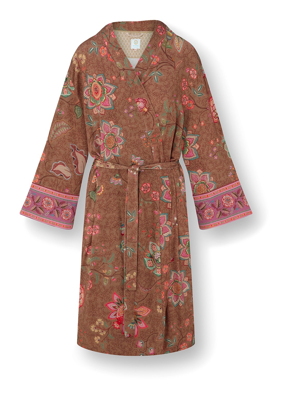 Pip Studio Naomi Mumbai Morning kimono met bloemenprint - voorkant 2 bruin