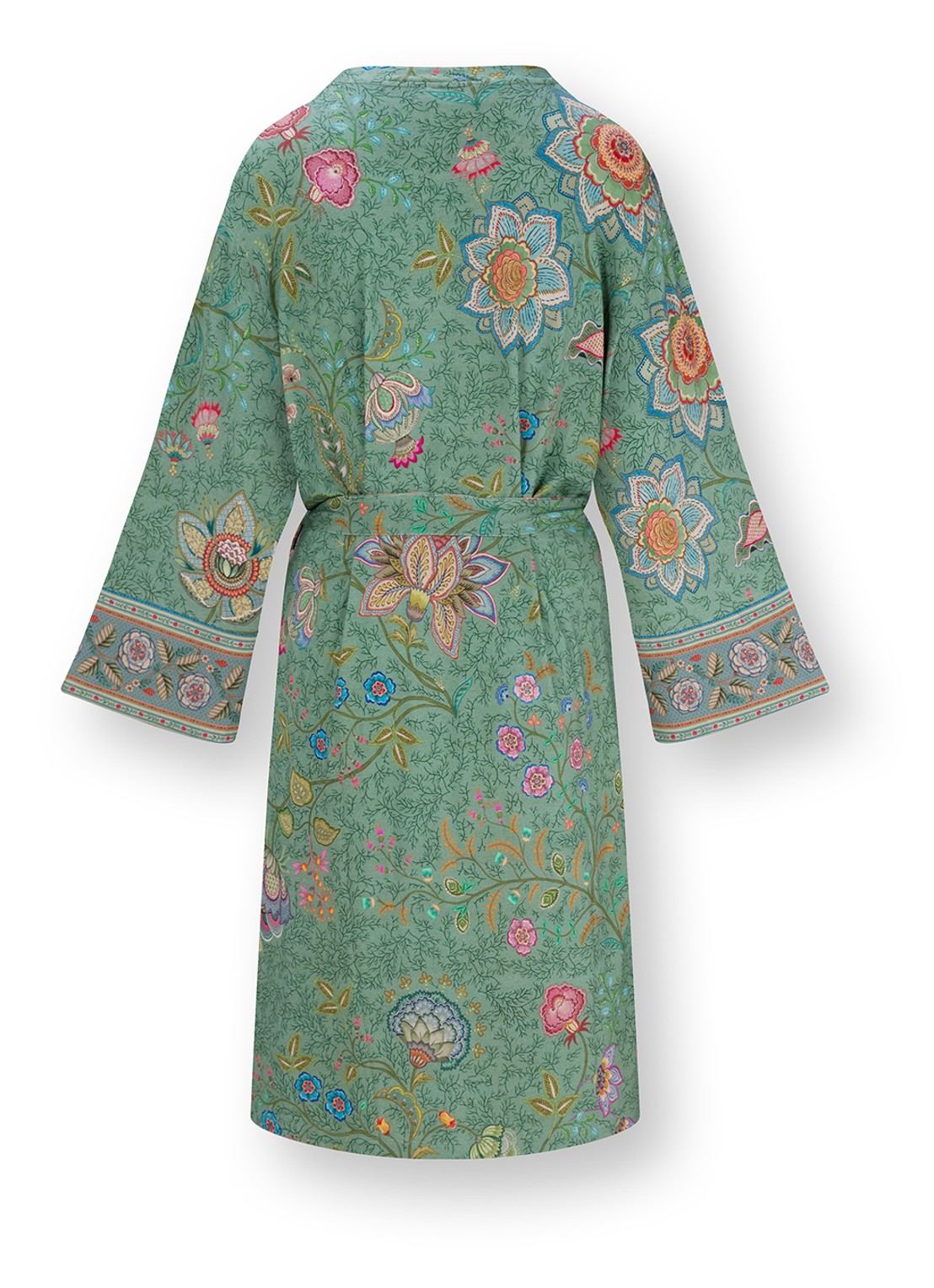 Pip Studio Naomi Mumbai Morning kimono met bloemenprint - achterkant olijfgroen