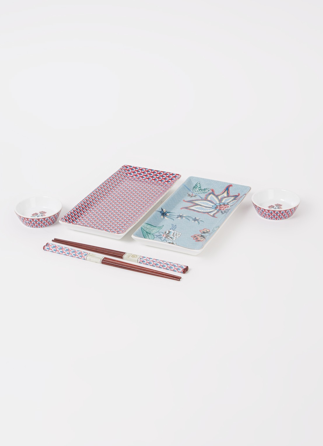 Pip Studio Oriental Flower Festival sushi serviesset 6-delig - detail blauw