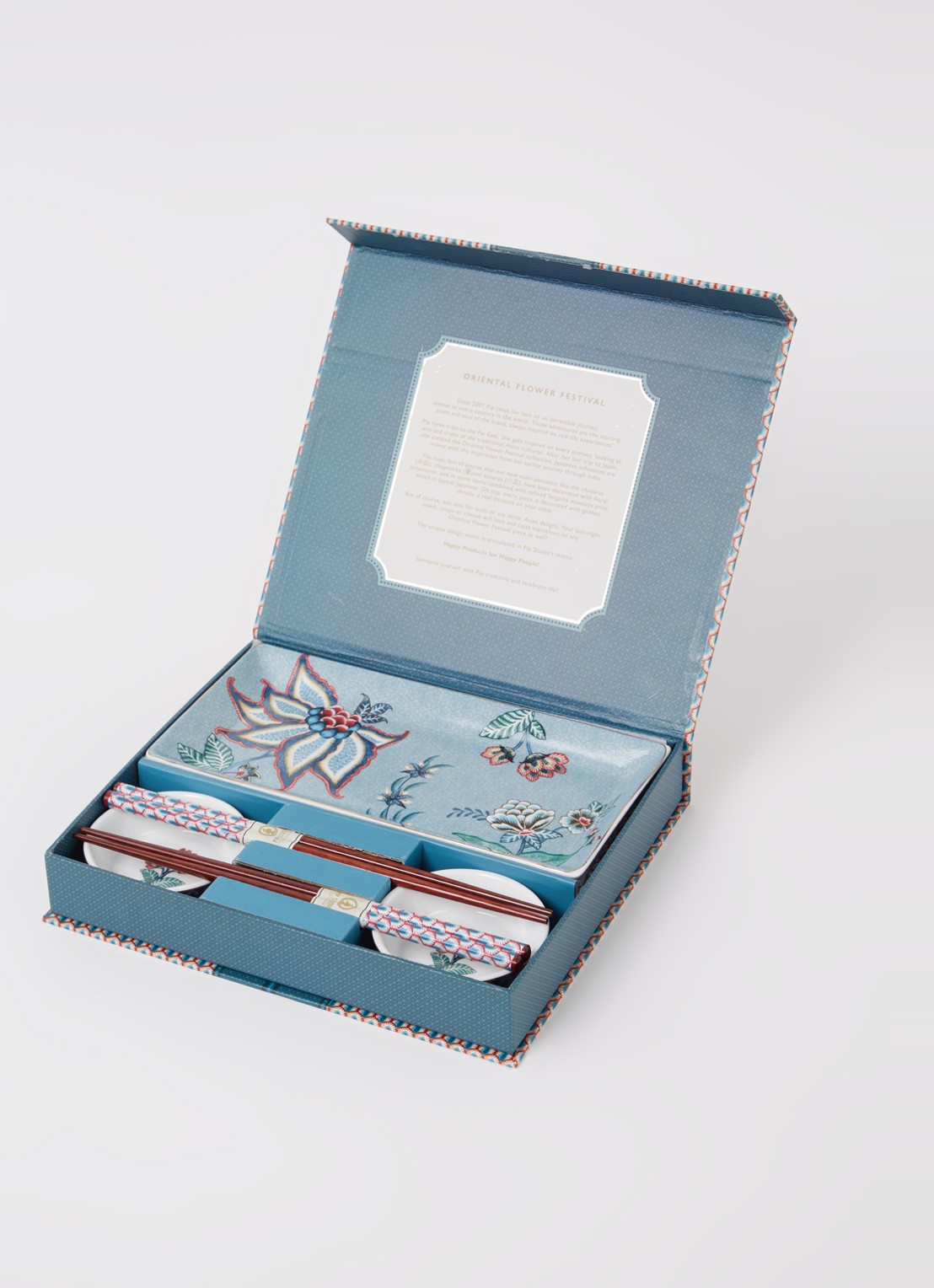 Pip Studio Oriental Flower Festival sushi serviesset 6-delig - voorkant 3 blauw