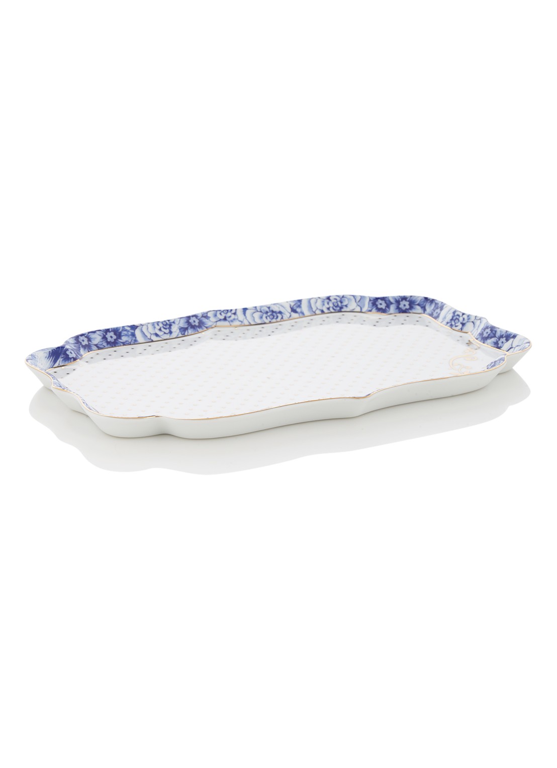 Pip Studio Royal White serveerschaal 26 x 18 cm - voorkant royalblauw