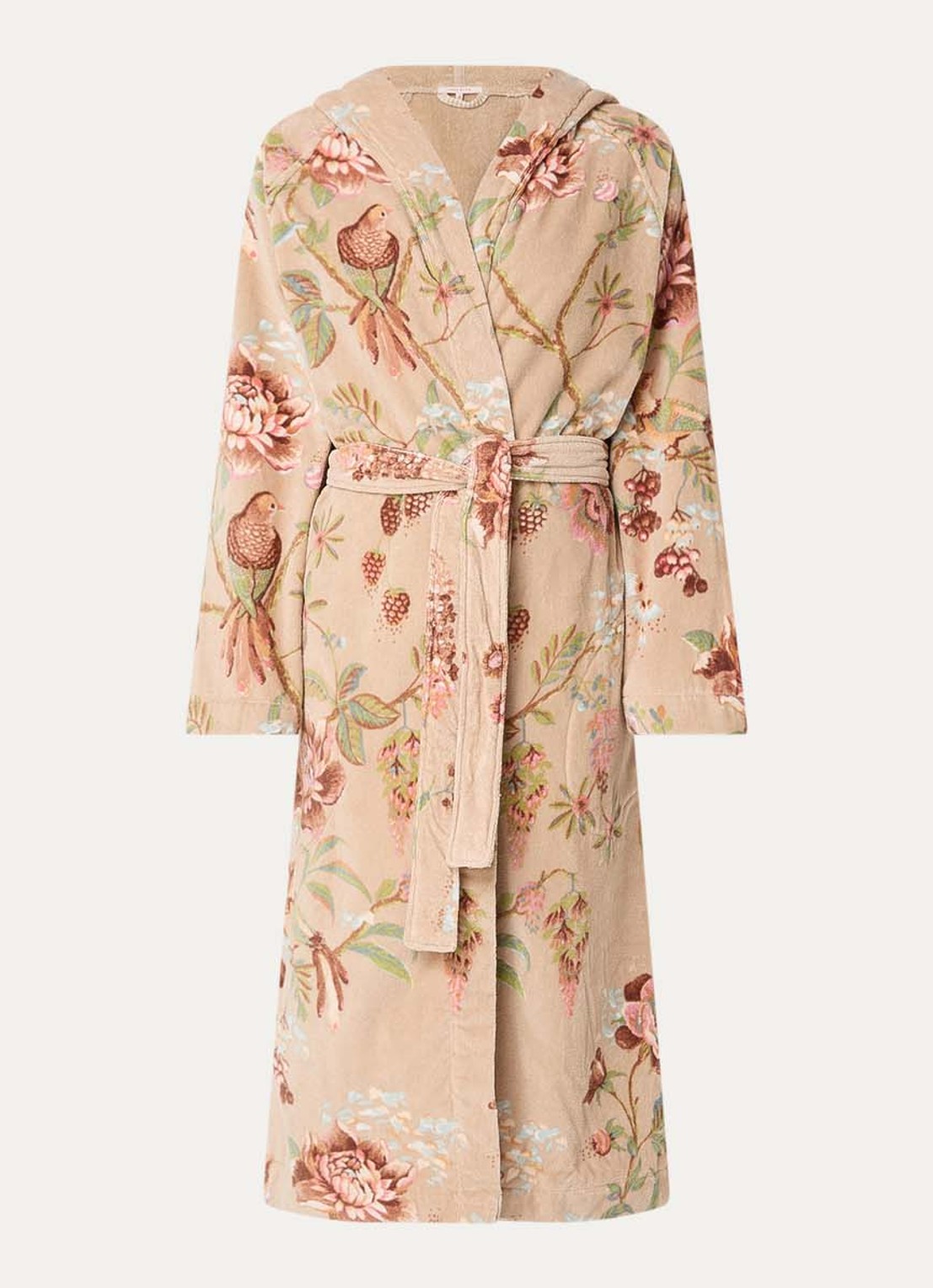 Pip Studio Secret Garden badjas met bloemenprint - unisex - voorkant beige