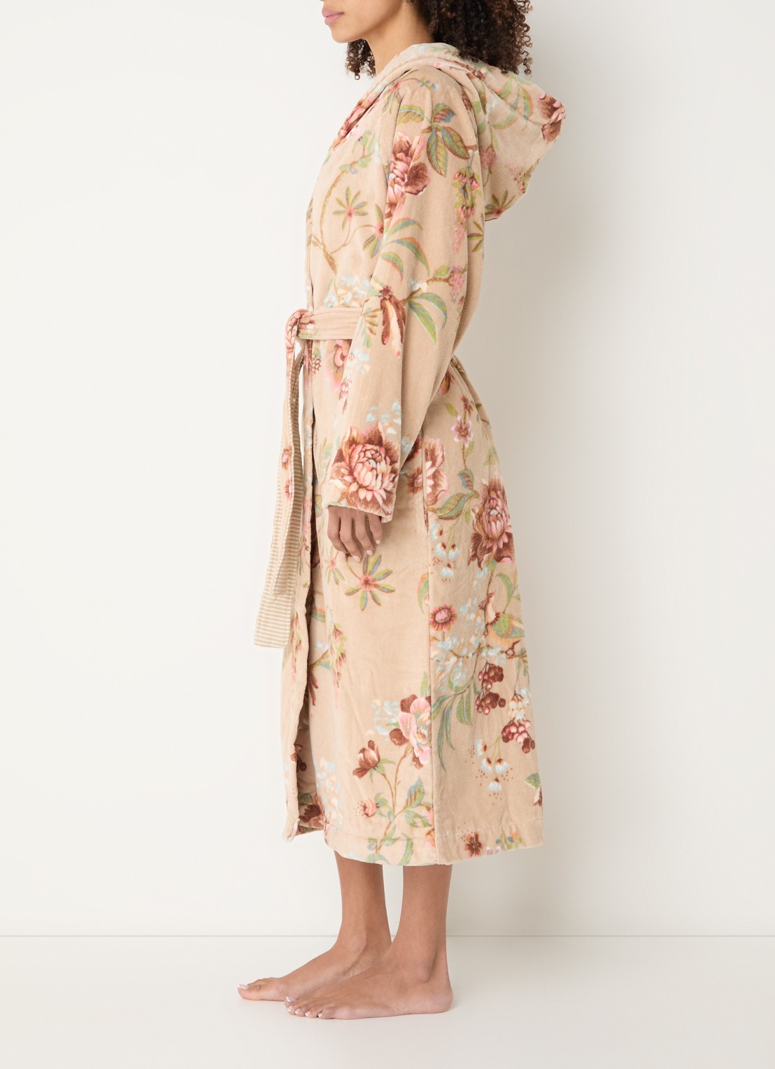 Pip Studio Secret Garden badjas met bloemenprint - unisex - voorkant 2 beige