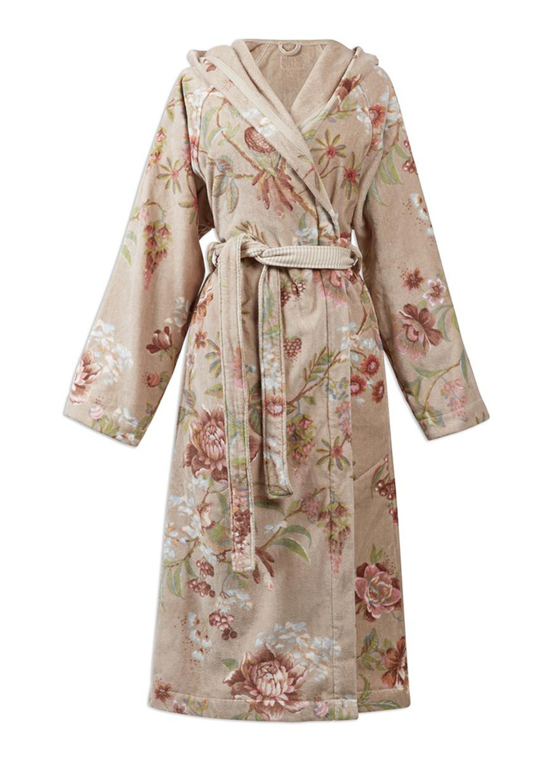Pip Studio Secret Garden badjas met bloemenprint - voorkant 2 beige
