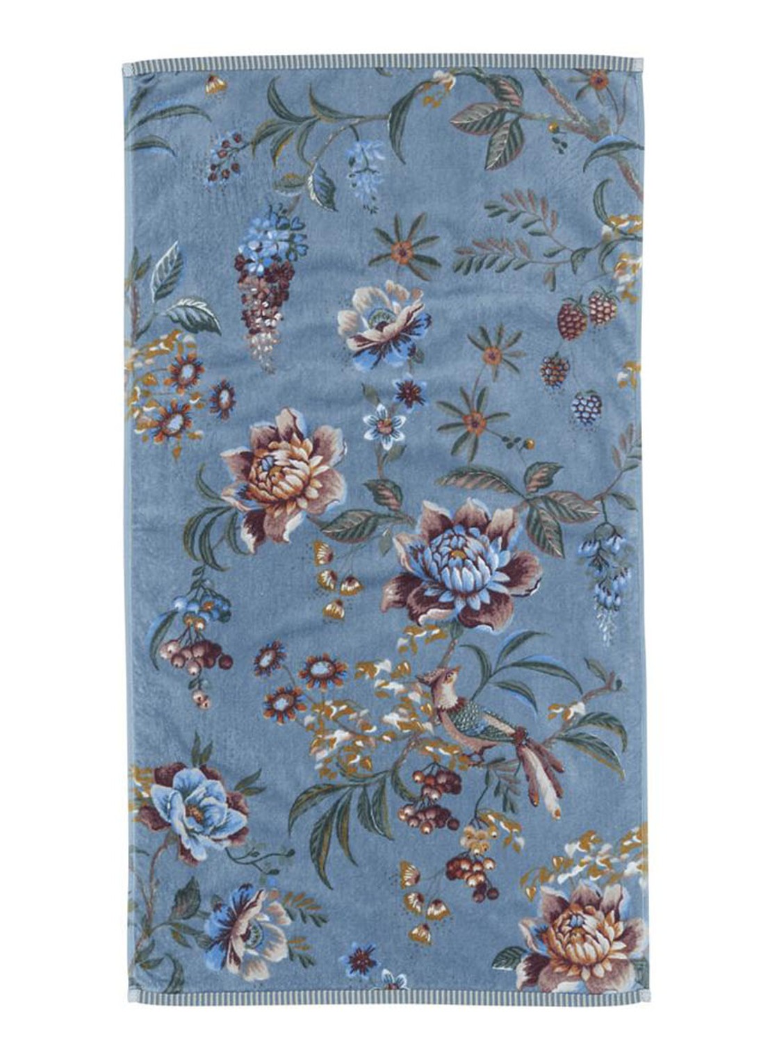 Pip Studio  Secret Garden handdoek van terry katoen - 400 gr/m2 - 55 x 100 cm - voorkant blauw