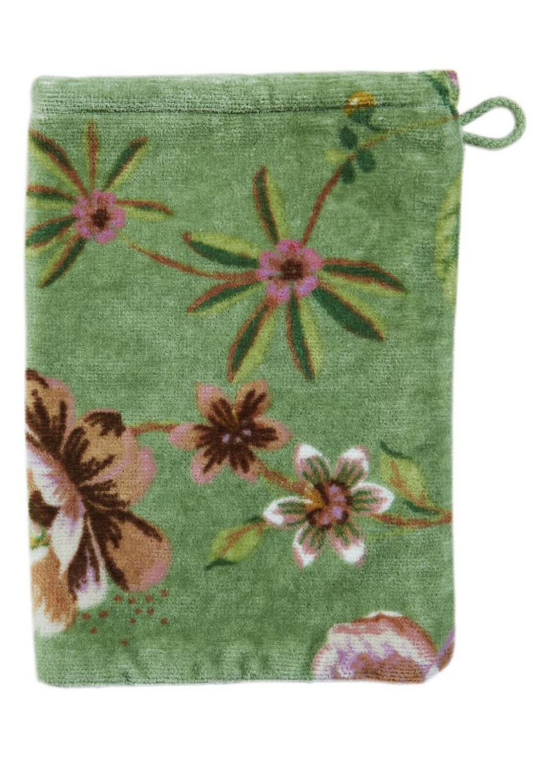 Pip Studio Secret Garden washand van terry katoen - 400 gr/m2 -16 x 22 cm - voorkant 2 groen