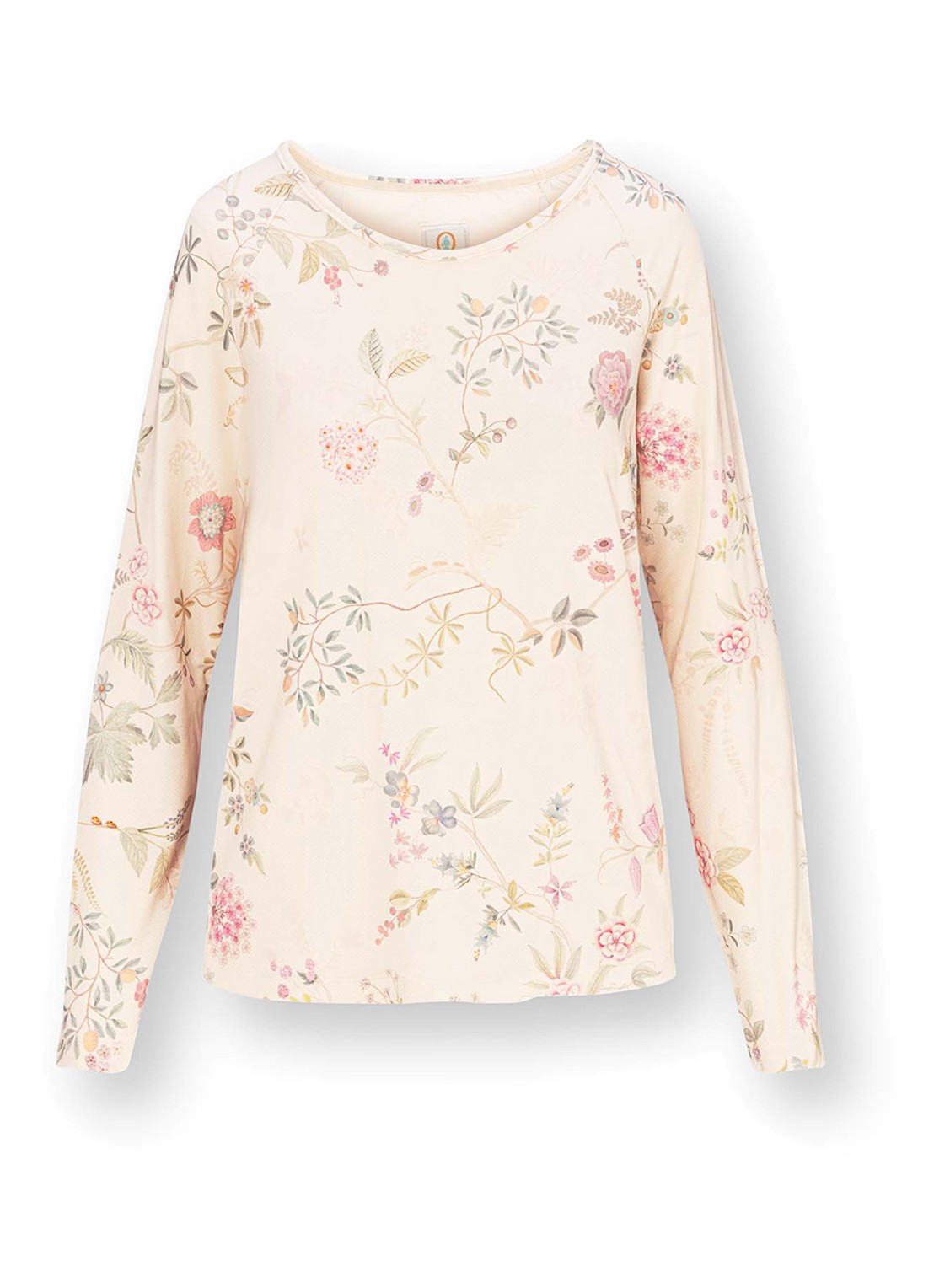 Pip Studio Tina Bodhi Flower pyjamatop met bloemenprint - voorkant 3 gebroken wit