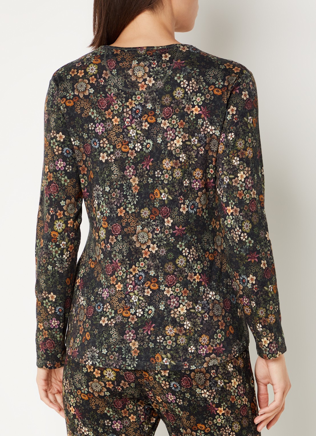Pip Studio Tom pyjamatop met bloemenprint - achterkant 3 donkergroen