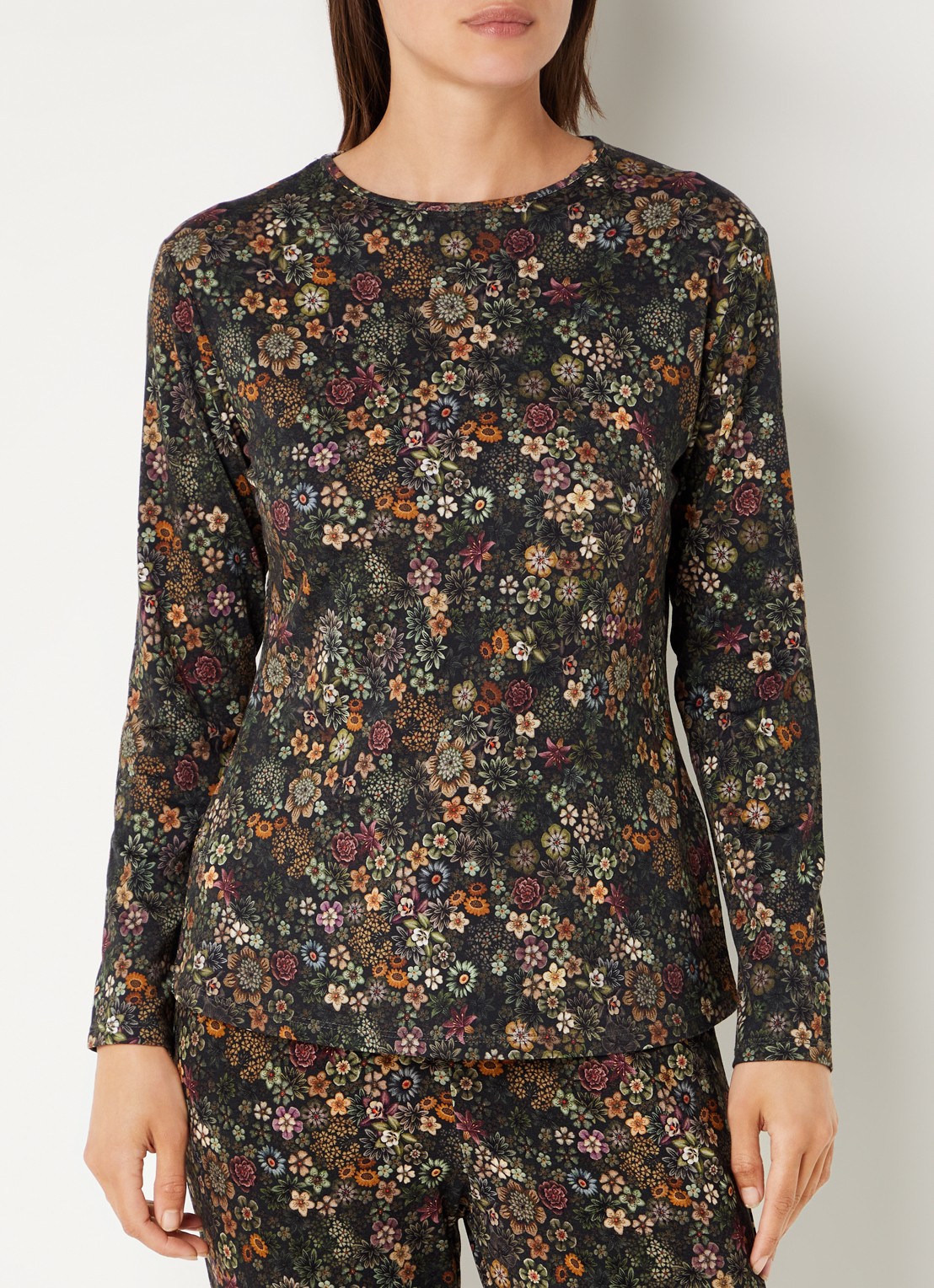 Pip Studio Tom pyjamatop met bloemenprint - detail 4 donkergroen