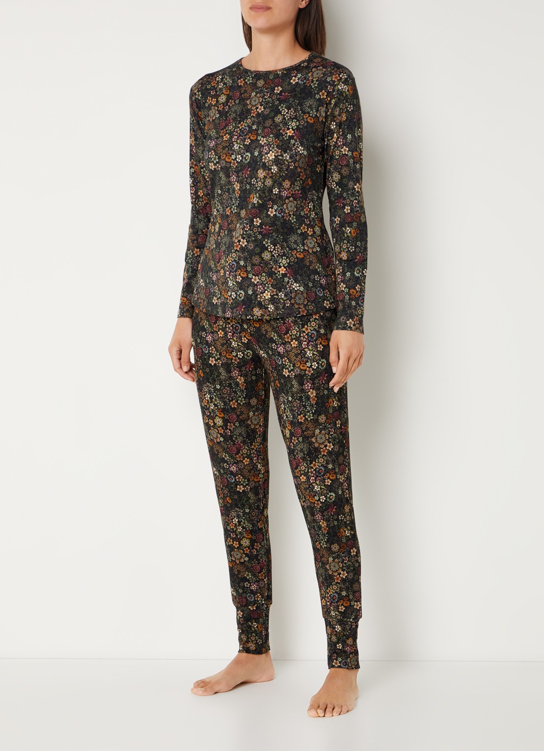 Pip Studio Tom pyjamatop met bloemenprint - voorkant 2 donkergroen