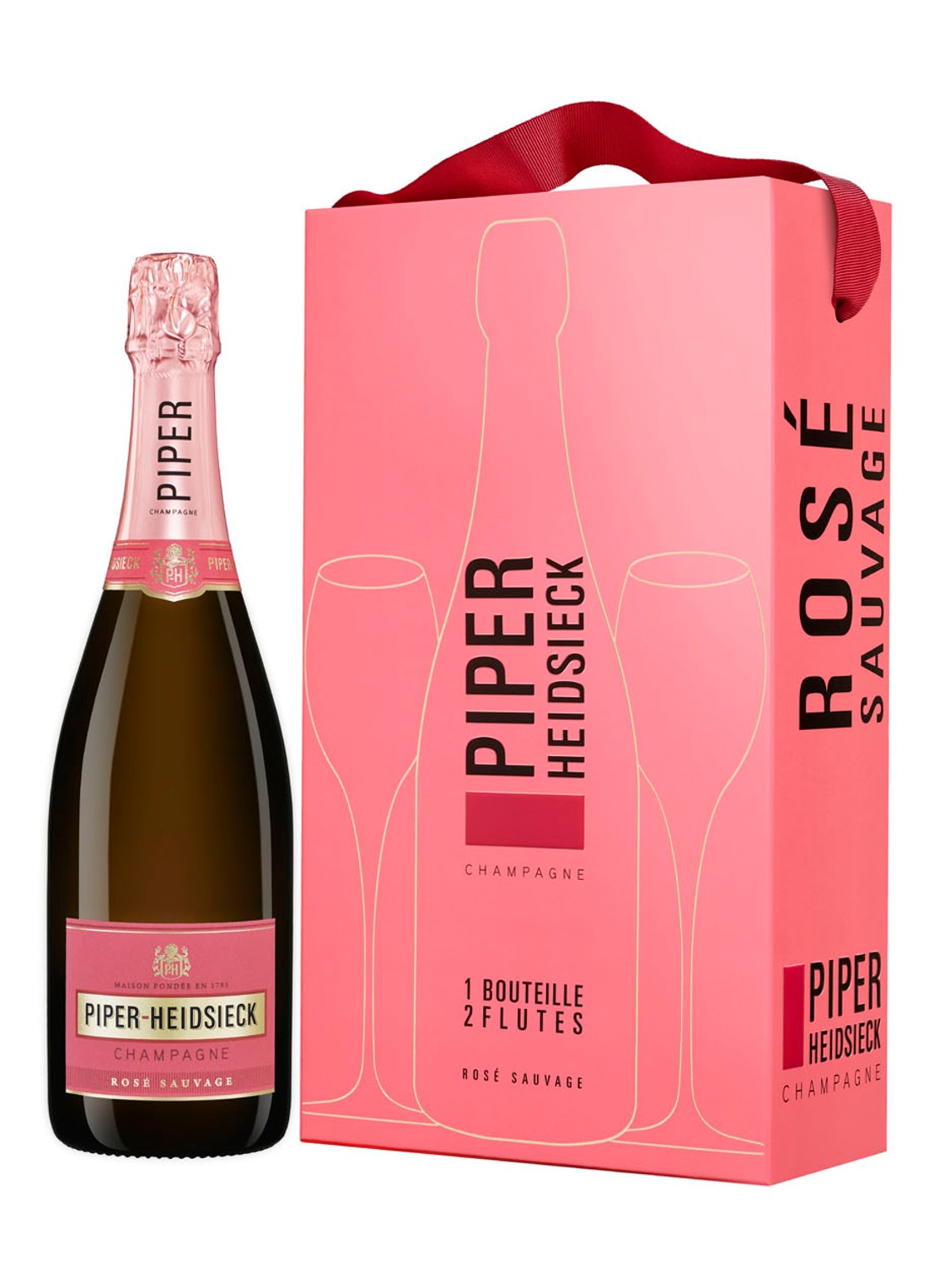 PIPER-HEIDSIECK Rosé Sauvage champagne in geschenkverpakking met twee flutes 750 ml - voorkant undefined