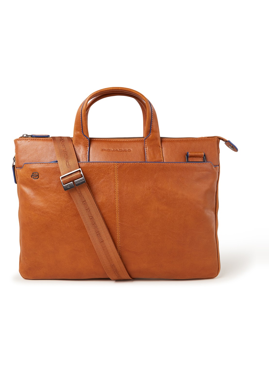 Piquadro Businesstas S van leer met 15 inch laptopvak - voorkant cognac