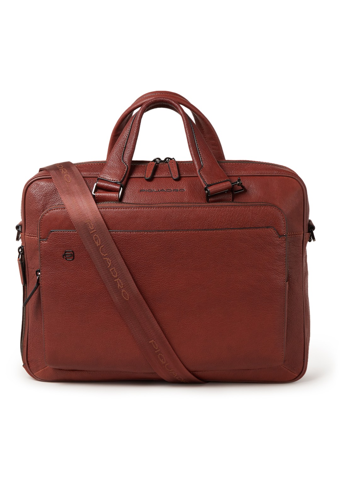 Piquadro Businesstas van leer met 15 inch laptopvak - voorkant 3 cognac