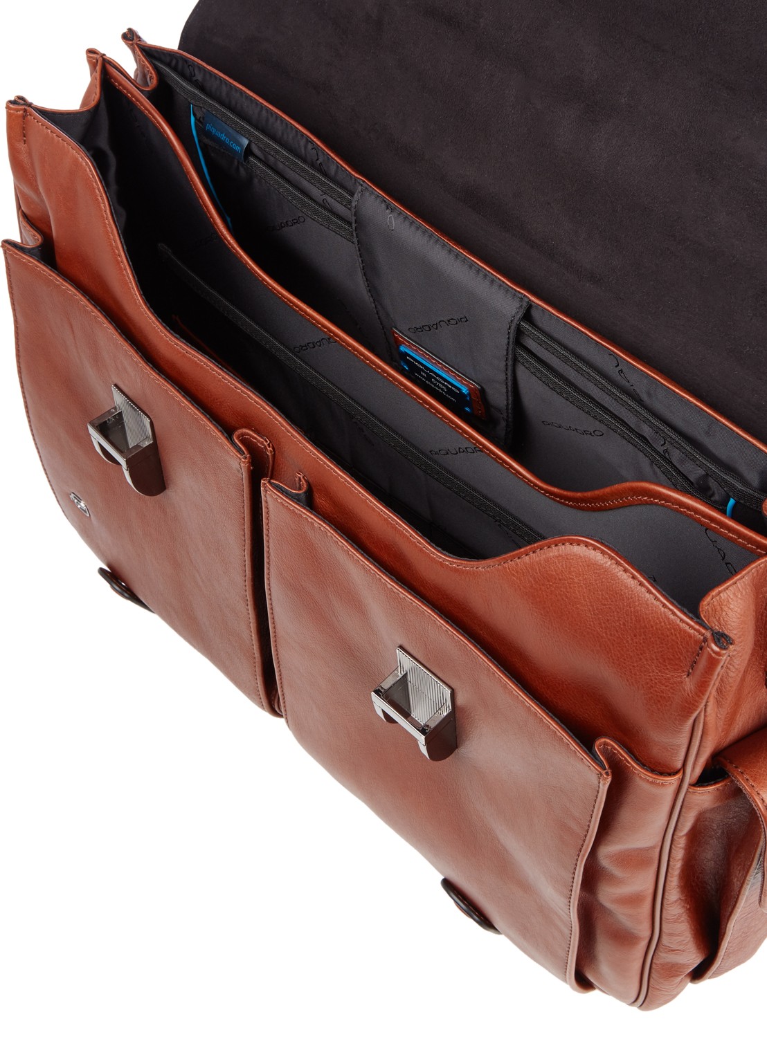 Piquadro Businesstas van leer met 15 inch laptopvak - detail 2 cognac