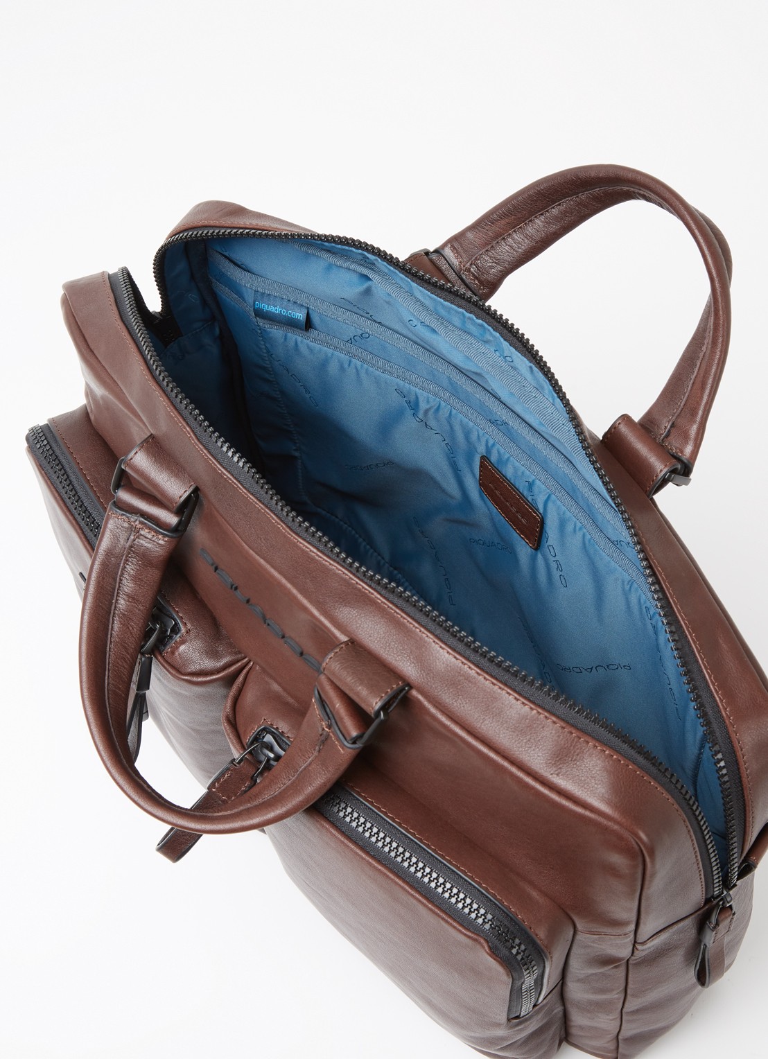 Piquadro Harper businesstas van leer met 15 inch laptopvak - detail 3 donkerbruin