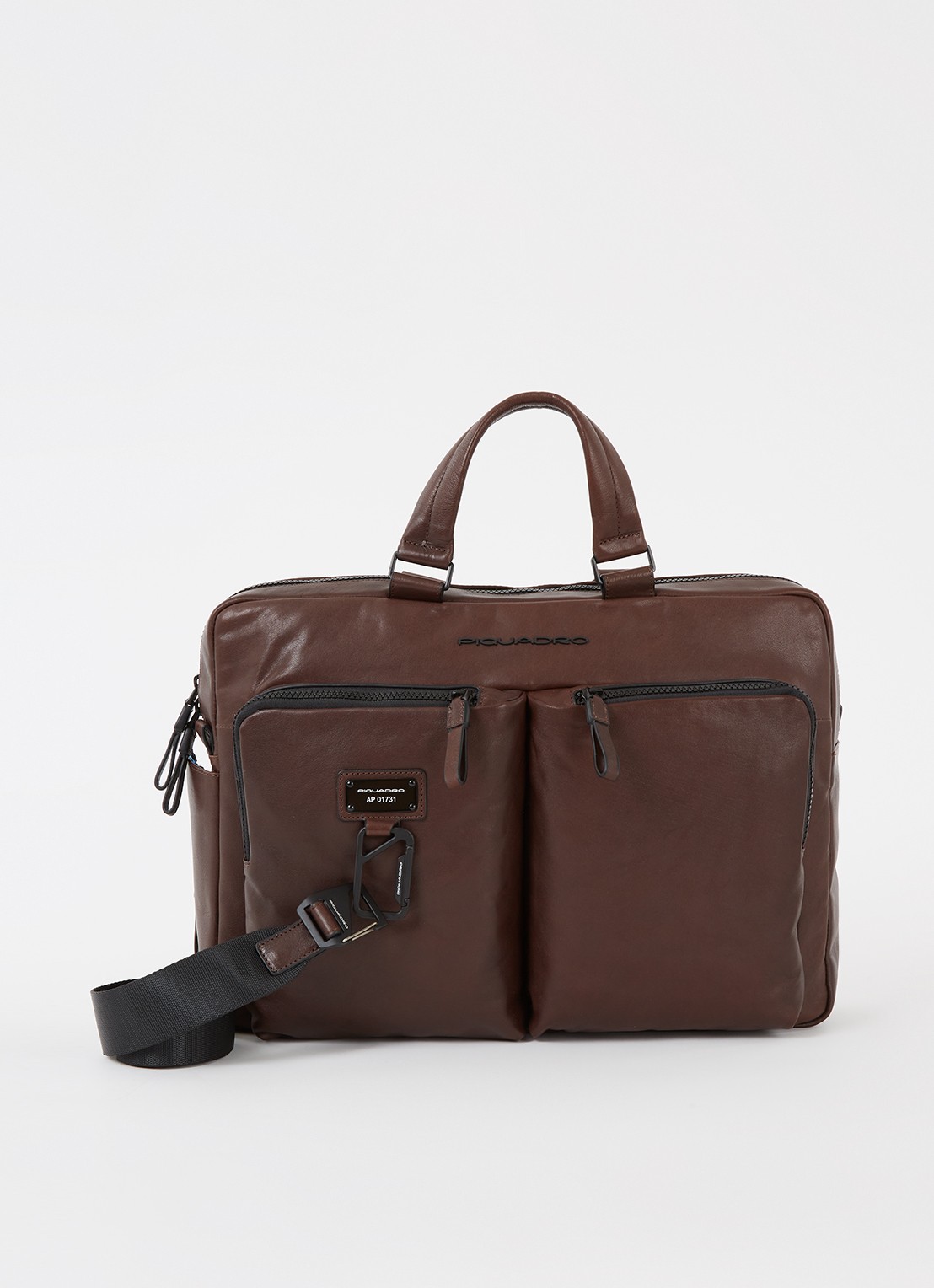 Piquadro Harper businesstas van leer met 15 inch laptopvak - voorkant 2 donkerbruin