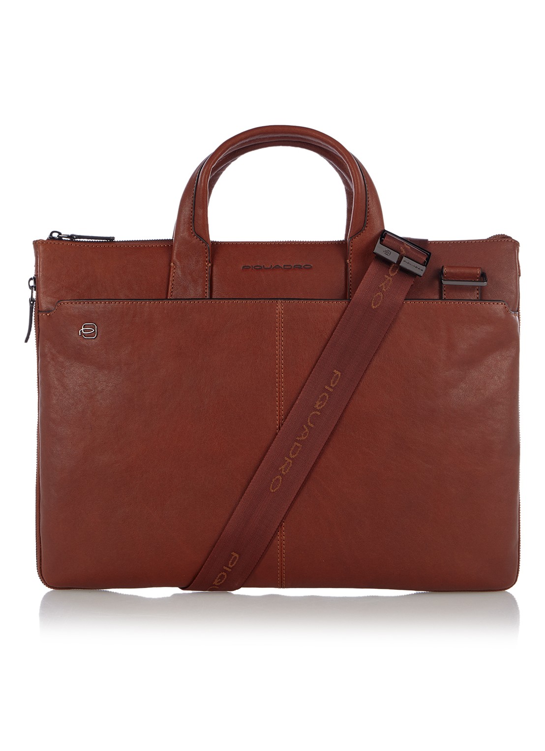 Piquadro Laptoptas met 15 inch laptopvak - voorkant cognac