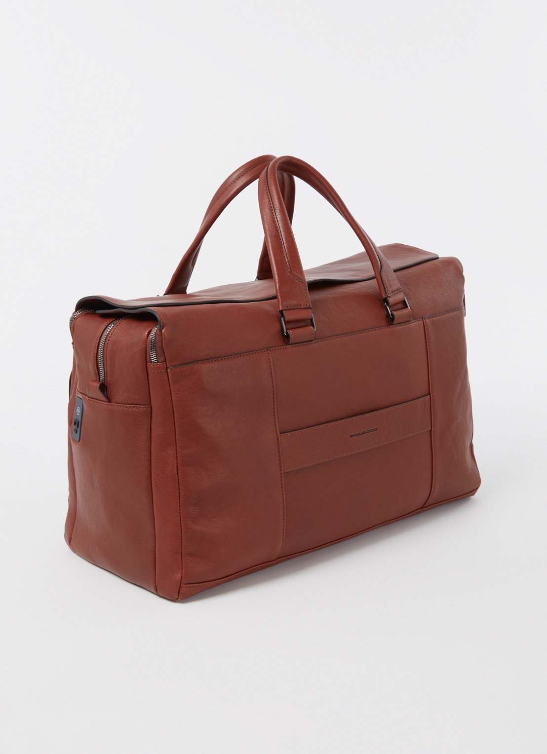 Piquadro Weekendtas van leer met 15 inch laptopvak - achterkant cognac