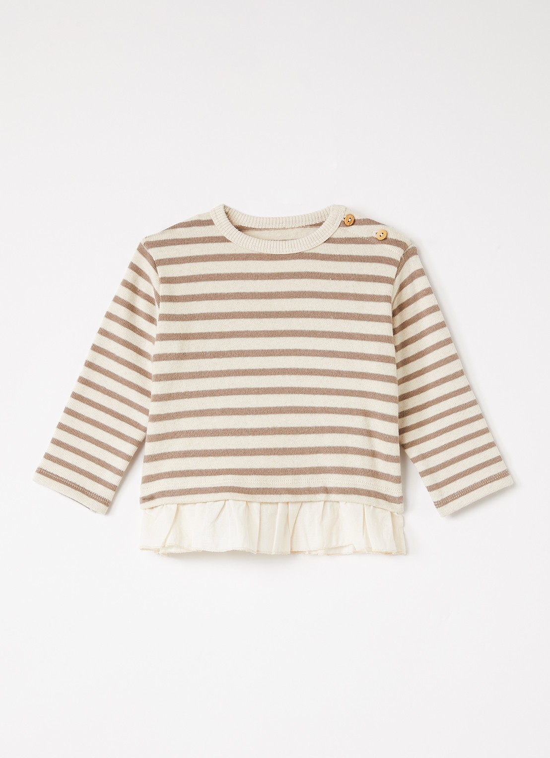 Play Up Fijngebreide trui met streepprint en volant - voorkant 2 beige