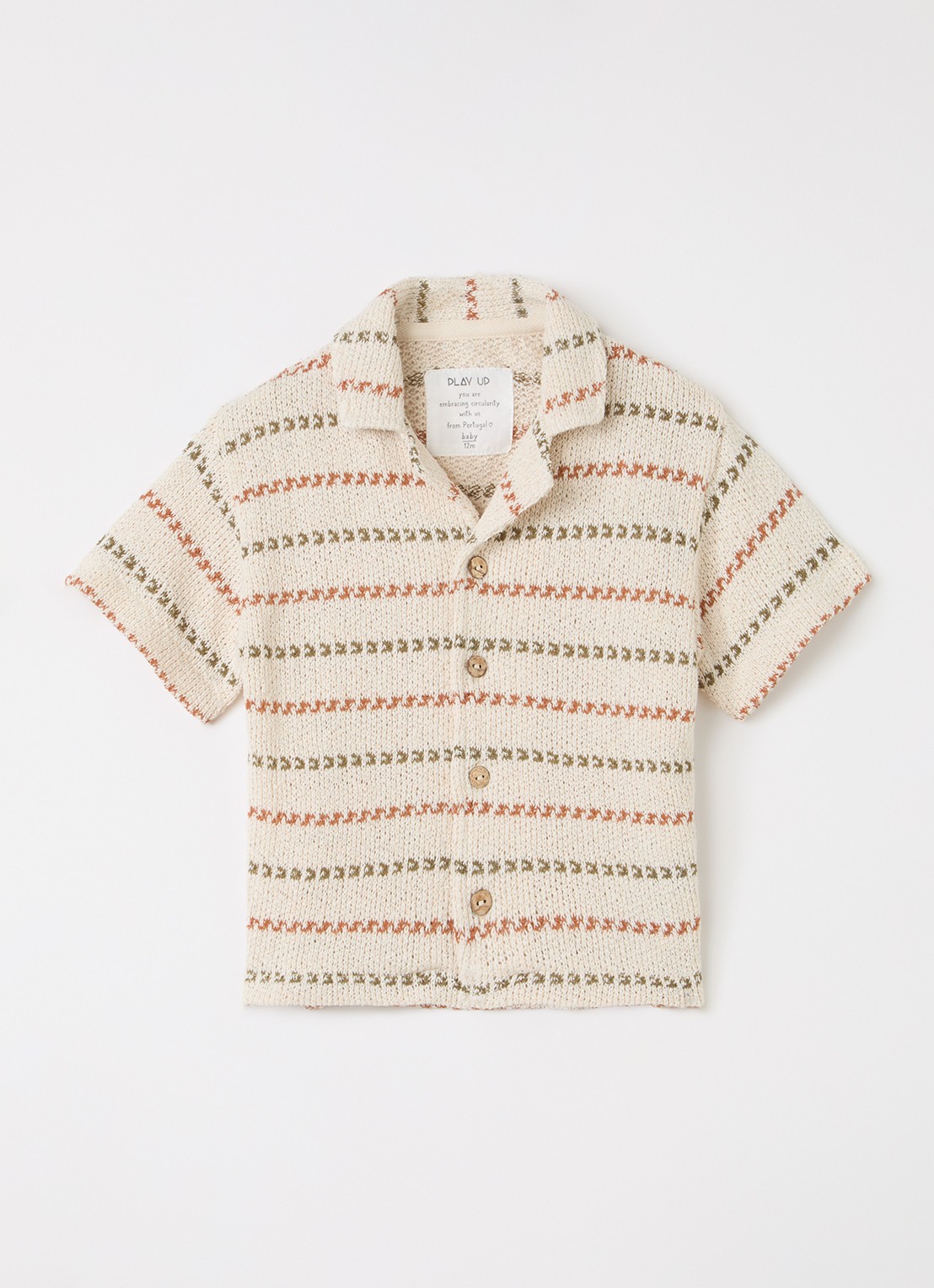 Play Up Grofgebreid overhemd met ingebreid patroon - voorkant beige