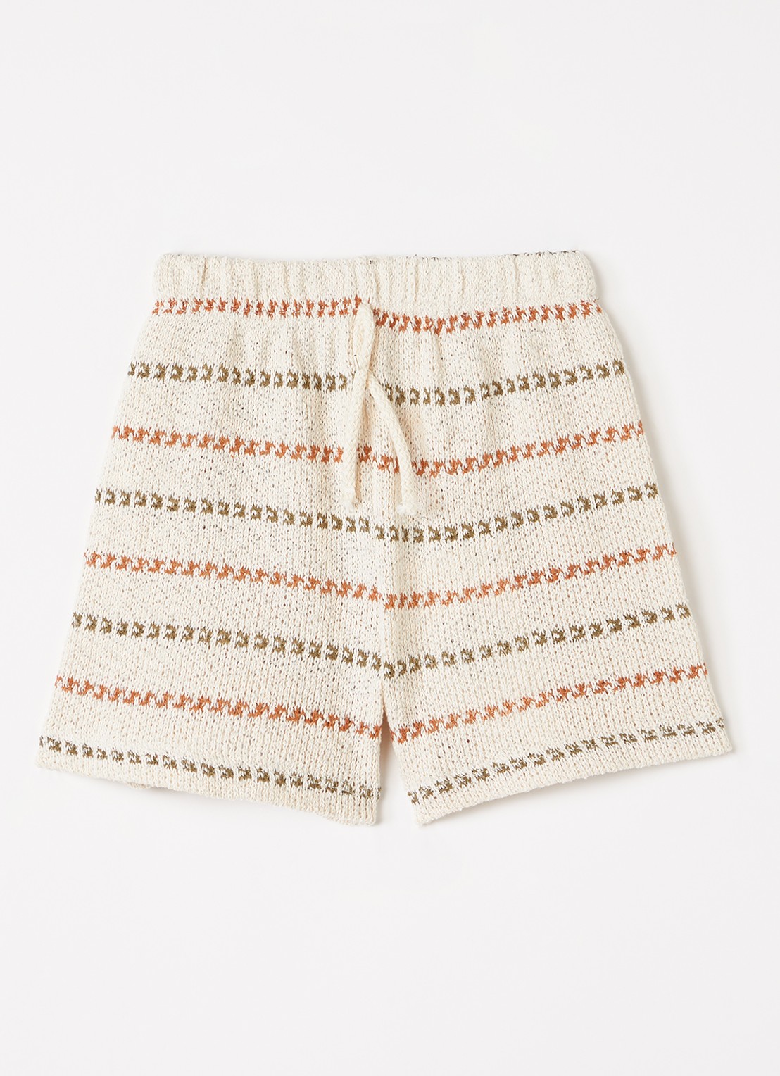 Play Up Grofgebreide straight fit korte broek met streepprint - voorkant 2 beige