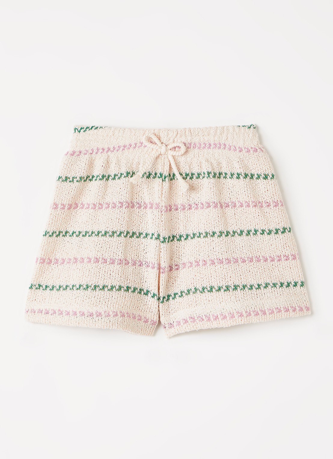Play Up Grofgebreide straight fit korte broek met streepprint - voorkant 2 roze