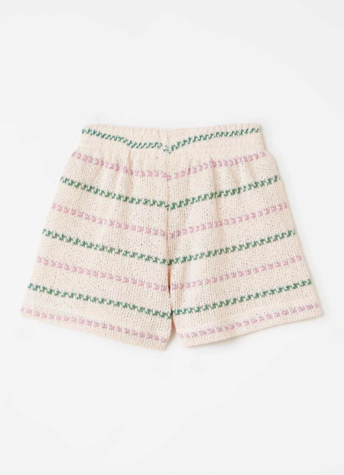 Play Up Grofgebreide straight fit korte broek met streepprint - voorkant 3 roze
