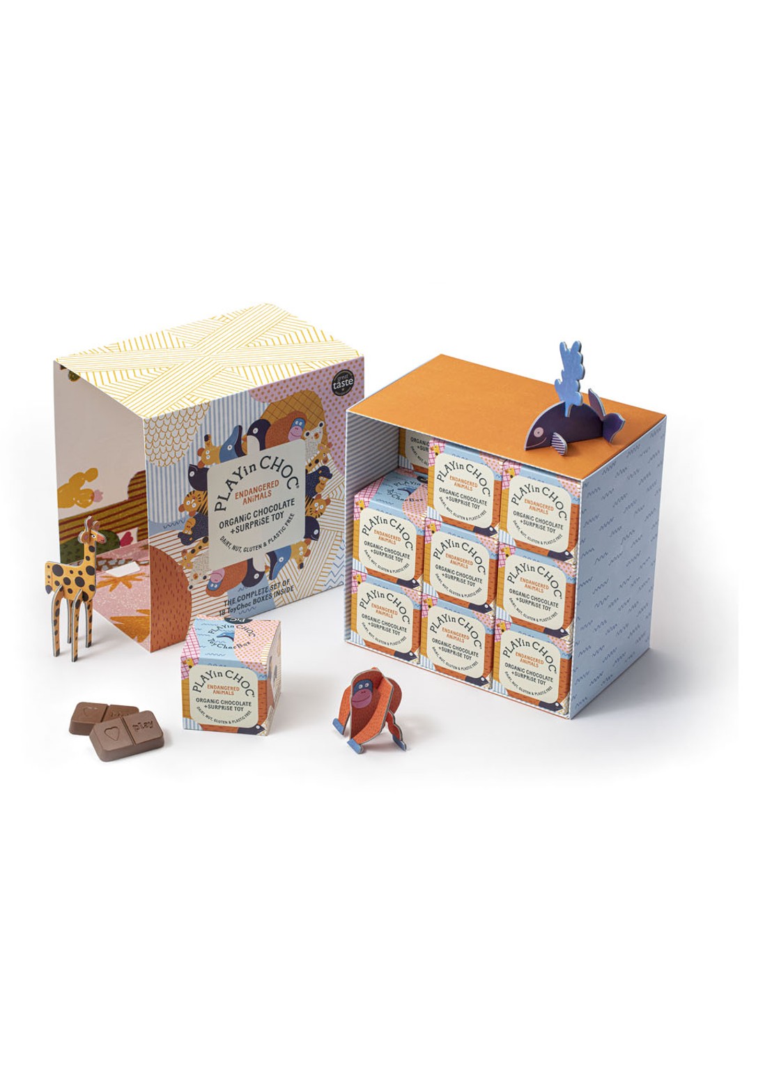 PLAYin CHOC ToyChoc Giftset Surprises Bedreigde Dierensoorten chocolade met surprise - set van 18 - voorkant undefined