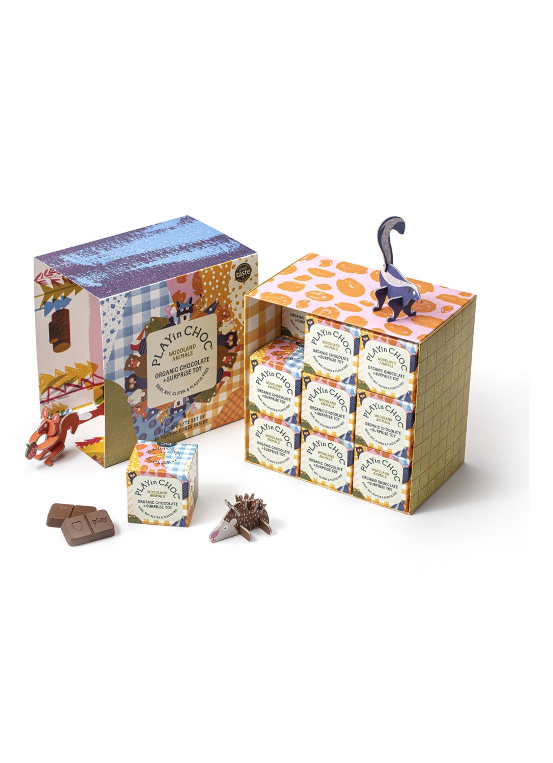 PLAYin CHOC ToyChoc Giftset Surprises Bosdiertjes chocolade met surprise - set van 18 - voorkant undefined