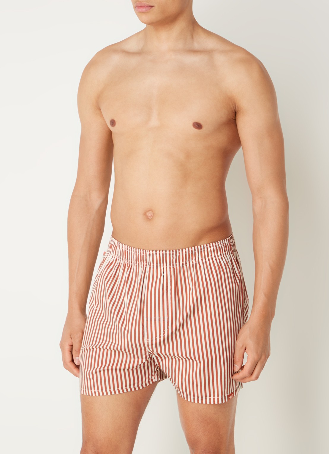 Pockies Boxershort van  katoen met streepprint - voorkant 2 steenrood