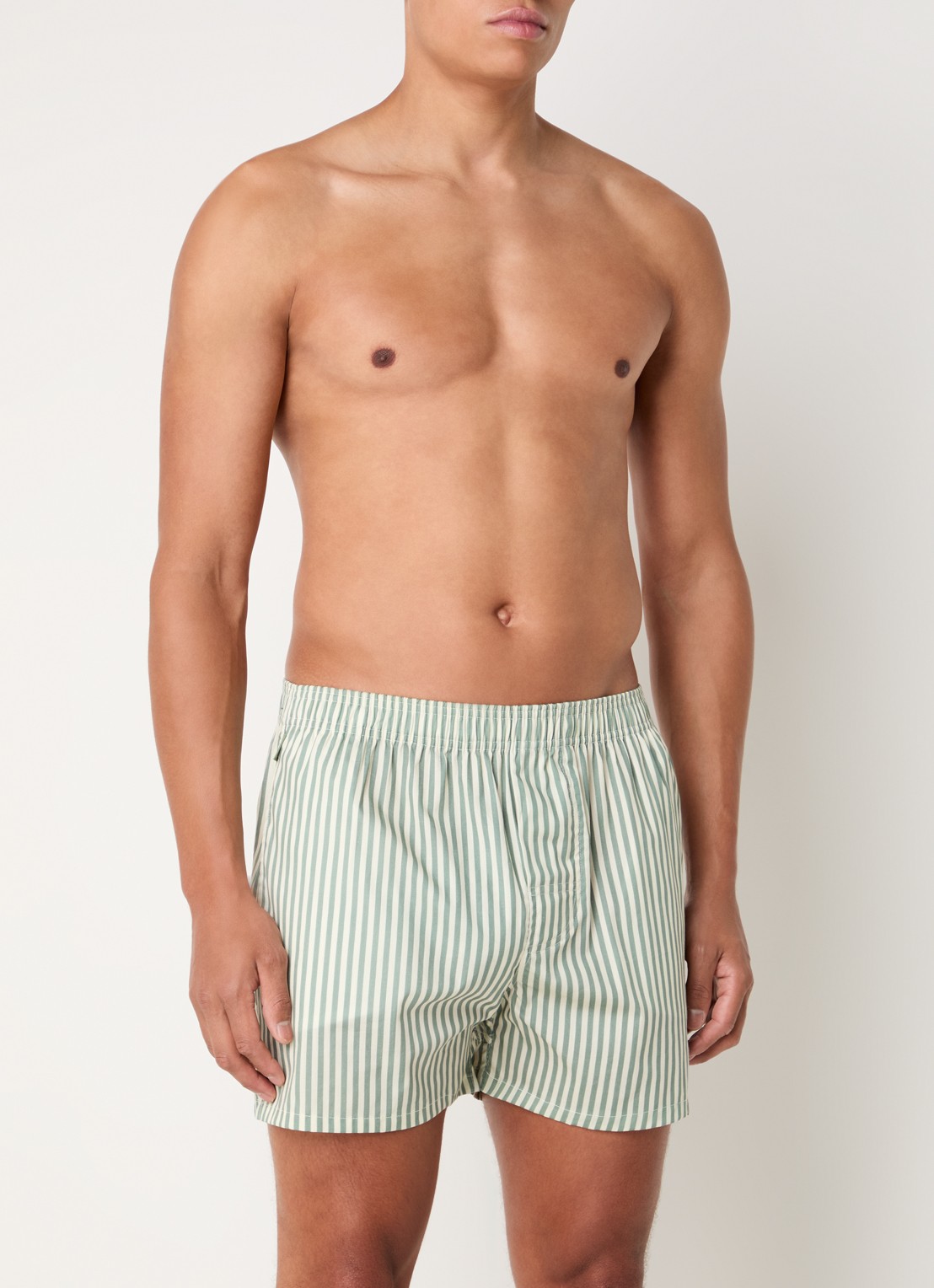 Pockies Boxershort van  katoen met streepprint - voorkant 3 olijfgroen