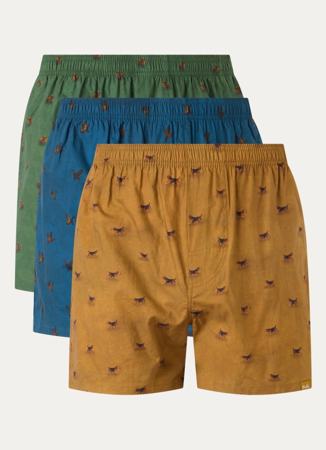 Pockies Boxershorts met print in 3-pack - voorkant mosterd