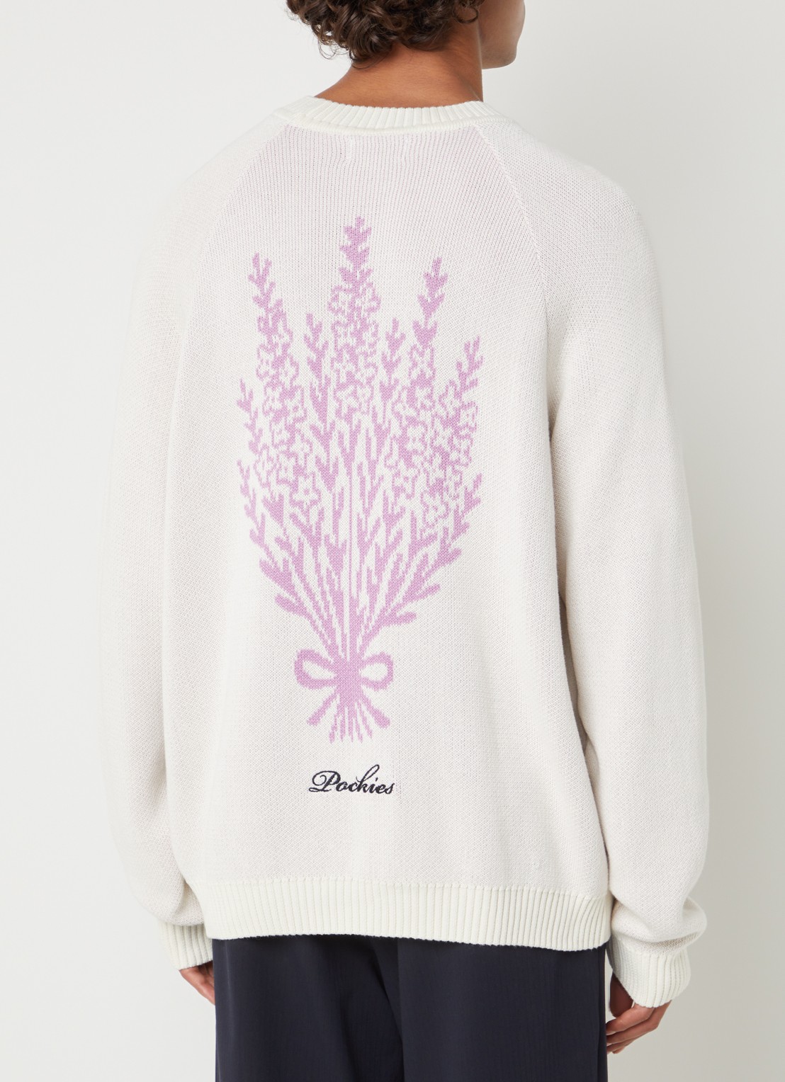 Pockies Grofgebreide trui met logo- en backprint - detail paars